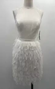 AIDAN BY AIDAN MATTOX Women's Sleeveless Feather-Trim White Sheath Dress Size 2