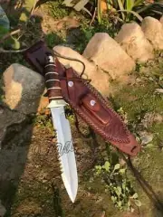 D2 Steel Camping Survival Fixed Blade Dagger Bowie Custom Handmade Hunting Bowie