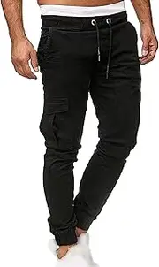 [Generic] Mens Cargo Joggers Pants Lightweight Outdoor Tactical Pant Elastic Waist Drawstring Flap Multi Pockets Workpants for Men