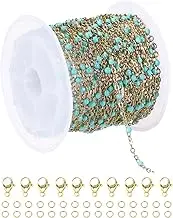uxcell Stainless Steel Bead Chain, 16.4 Feet/5M Enamel Beaded Jewelry Link Cable Chains Spool Kit for Jewelry Making, Necklace, Bracelets, DIY Crafts (Gold/Pine Green, Pack of 1)