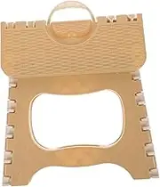 GRIRIW Portable Folding Stool for Bathroom Large Beige Lightweight Step Stool with Textured Surface for Enhanced Traction Easy One Handed Open for Home Use