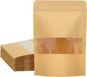 50 Pack Kraft Stand up Zip Lock Pouch Bags, Resealable Bag with Transparent Wind
