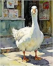TAOPAOLAB Animal Paint by Numbers Kit for Adults - DIY White Goose in Front of The Bookstoree Painting on Canvas 16x20In, Acrylic Paint Set for Beginners, Farmhouse Art for Home Decoration or Gifts