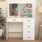White Dressing Table Set Large Makeup Mirror Vanity Desk with LED Bulbs NEW