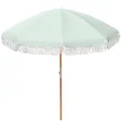 Havana Outdoors Beach Umbrella Portable 2 Metre Fringed Garden Sun Shade Shelter - Sage Green