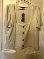 Boohoo plus detail ruffled top ivory size 22 new