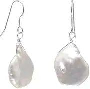 [JewelryWeb] 925 Sterling Silver French Wire Earrings White Baroque Cultured Freshwater Pearl Drops Stud Earring for Women