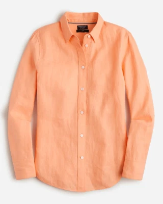 NWT Slim fit Baird McNutt 100% Irish linen Button Down shirt Orange Size 12 TALL