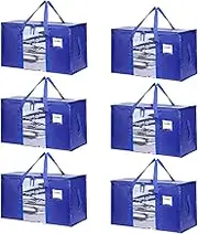 6 Pack Moving Storage Bags Heavy Duty Alternative to Moving Boxes Large Packing Totes Supplies for College Dorm Room Storage with Visible Window(Blue-6pack)