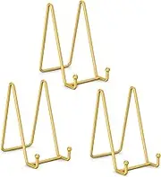 POATOW 3 Pack Plate Stands for Display,6 Inch Metal Frame Holder Stand, Plate Holder Display Stand Holders for Picture, Decorative Plate, Dish, Book, Photo Easel and Tabletop Artistic Work (GOLD)