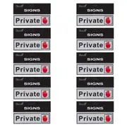 10pce Private Brushed Steel 18cm Signs Set Black/Red/Silver Non-adhesive