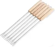 6PC Stainless Steel Fondue Forks with Wood Handle Chocolate Fork Fruit Dessert