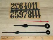Clock Hands Set 7 1/4" Minute (w/Hour & Second) + Black 1 1/4" Numerals Numbers