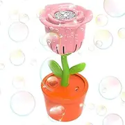Bubble Machine Battery Operated,Rose Flower Battery Operated Bubble Blower with Color Changing LED Lights - Leakproof Portable Summer Electric Cute Outdoor Toys for Wedding Birthday