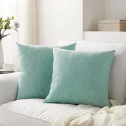 Meekio Set of 2 Seafoam Green Pillow Covers 20 x 20 Inch Summer Beach Decorative Throw Pillow Covers Linen Cushion Covers for Sofa Couch Décor