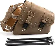 Motorcycle Saddle Bags - Brown PU Leather Swing Bag Side Pockets Triangular Luggage Tool Storage Bag with Large Capacity and Water Bottle Drink Holder - Right Side