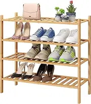 viewcare 4-Tier Bamboo Wooden Shoe Rack, Stackable & Foldable, Rustic Style, 4 Shelves, Shoe Organizer for Hallway Closet, Suitable for Indoor Outdoor