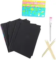 Scratch Painting Kit 50 Scratch Paper Art Sheets 4 Stencils 5 Wooden Styluses 1 Brush Safe for Boys and Girls for Kindergarten Classroom