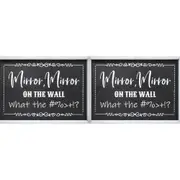 2x MDF 35x25cm Decorative Sign Mirror Mirror On The Wall Hanging Home Room Decor