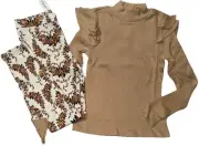 Janie And Jack Girl Size 12 Sparkle Ribbed Ruffle Top Floral Ponte Pants New