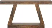 140cm Farmhouse Console Table with Storage Shelves, Rustic Wood Grain, 135kg Load Capacity for Home Decor