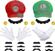 Super Mario Bros Mario And Luigi Hats Caps Mustaches Gloves Buttons Cosplay Costume