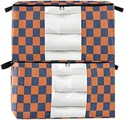 Amooorous Orange and Blue American Plaid 60/95 L zippered closet storage with Reinforced Handles, clear window bed shoe organizer for King Comforter Bedding Pillow Sheet