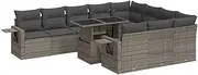 vidaXL 11 Piece Garden Sofa Set - Grey Poly Rattan Outdoor Furniture for Patio Terrace with Cushions and Storage