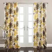 Lush Decor Leah Room Darkening Window Curtain Panel Pair, 84 inch x 52 inch, Yellow/Gray, Set of 2