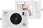 5K Digital Camera WiFi Digital Video Camera 72MP Dual Lens 2.8 Inch IPS Screen Auto Focus 18X Digital Built-in Battery Flash Color Birthday Festival Students Teenagers Friends White