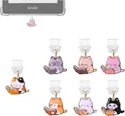Kindle Dust Plug Charm,7 Pack Cute Bookish Cat Charms Compatible with Kindle Paperwhite 2021 Released,Type C/USB C Dust Plug Port Cover Accessories for iPhone Cat Lover Gift (Cat)