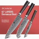 Knife Set Chef Santoku Utility 67 Layers Damascus Steel Wood Handle Slicing 3Pcs