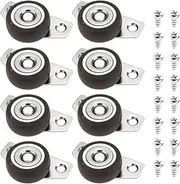 [Micro Traders] 8pcs 1.25 Inch Small Side Mount Caster Wheels Rigid Fixed Non Swivel Casters Rubber Wheel with Steel Plate Suitable for Wooden Furniture Drawers Trays DIY Project