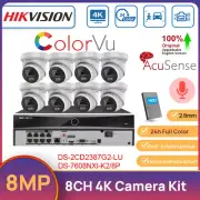 Hikvision 8CH 4K NVR 8MP AcuSense ColorVu POE 4K Security Camera System HDD Kit