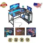 Space-Saving L-Shaped Desk with LED Lights & Built-in Monitor Stand for Offices