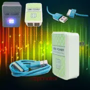 100X 4 USB PORT WALL ADAPTER+10FT CABLE CHARGER SYNC AQUA FOR IPHONE IPOD IPAD
