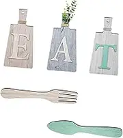 yuksok 5x Cutting Board Eat Sign Set Hanging Art Kitchen Eat Sign Fork and Spoon Wall Decor for Home Decoration, A