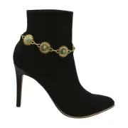 Women Gold Metal Chain Boot Bracelet Turquoise Blue Flower Charm Comfortable