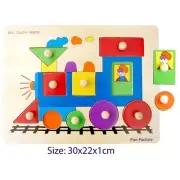 TRAIN Learn SHAPES COLOURS Wooden KNOB Puzzle Educational Toy TODDLER PRESCHOOL