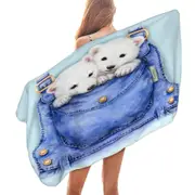 Kids Cute Animal Drawings Pocket Polar Bears Microfiber Beach Towel