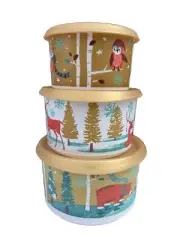 NEW Tupperware One Touch Short Canisters Set of 3 (A B C) Snowfall Sweeties GOLD