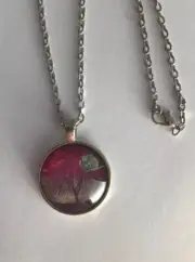 Full Moon Tree of Life Red Sky Pendant with 20" Silver Plated Necklace Chain