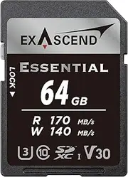 Essential 64GB SDXC UHS-I V30 Memory Card 4K UHD up to 170 MB/s, UHS-I, Class 10, U3, V30 Camera SD Card