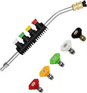 YUET Pressure Washer Accessories Dirt Blaster Power Lance, 1/4 Inch Quick Release Jet Wash Extension Wand Gun Spray & 5 Replacement Nozzles Tips, 30 Degree Curved Gutter Rod Cleaner 35cm 15''