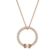 0.2 CT. T.W. Baguette and Round Natural Diamond Circle Pendant in 10K Rose Gold