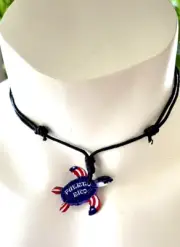 PUERTO RICO FLAG TURTLE SHAPE ACETATE NECKLACE UNISEX SOUVENIR