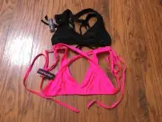 Bodyshotz Hustler Hollywood Hot Pink Black Cross Front Bikini Crop Top Lot Rave