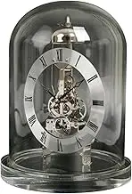 XMBRICDIYY Mechanical Retro Glass Desk Clock with Acrylic Base, Antique Room for Mute Retro Style Cover Stand, Retro Style Decorated Table Clock Sundial Clock Home Ornament Present (Silver)