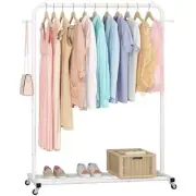 Clothes Rack on wheels, Clothing Rack with Bottom Mesh Storage White