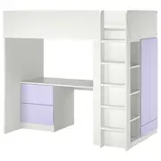 SMÅSTAD loft bed, white lilac/with desk with 3 drawers, Single